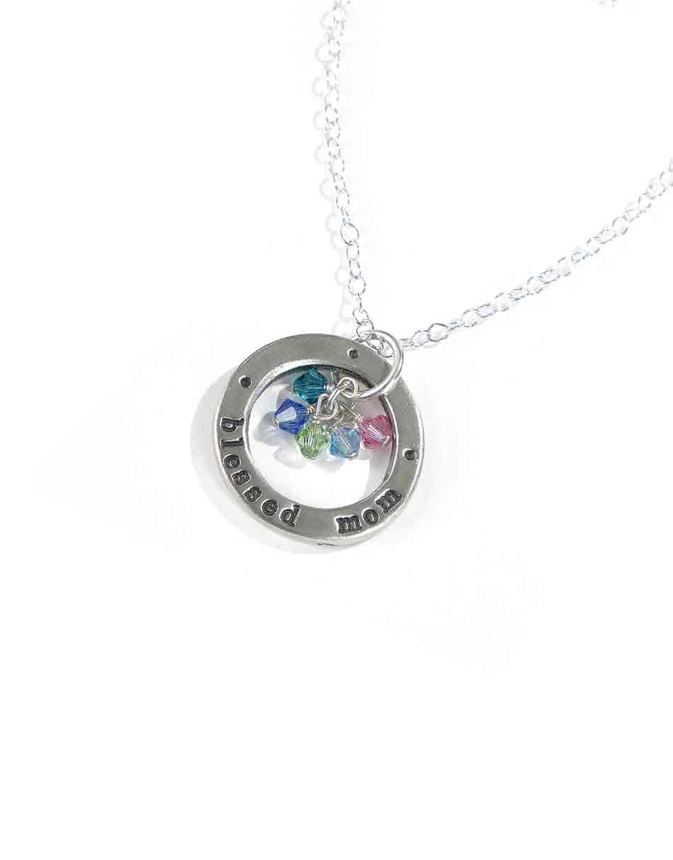 Blessed Mom With Birthstones Necklace