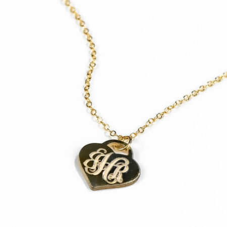 Beautiful “Tiffany” style gold plated heart created with monogram. Add 3 initials of your choice. Personalized necklace for wife