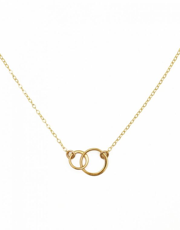 Gorgeous dainty necklace with interlocking gold circles is a classic everyday look. Perfect gift for couple, colleague, friend