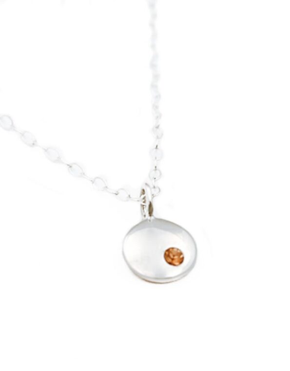 Sterling silver dainty disc necklace embedded with a beautiful birthstone crystal. Perfect gift for mom, wife, sister