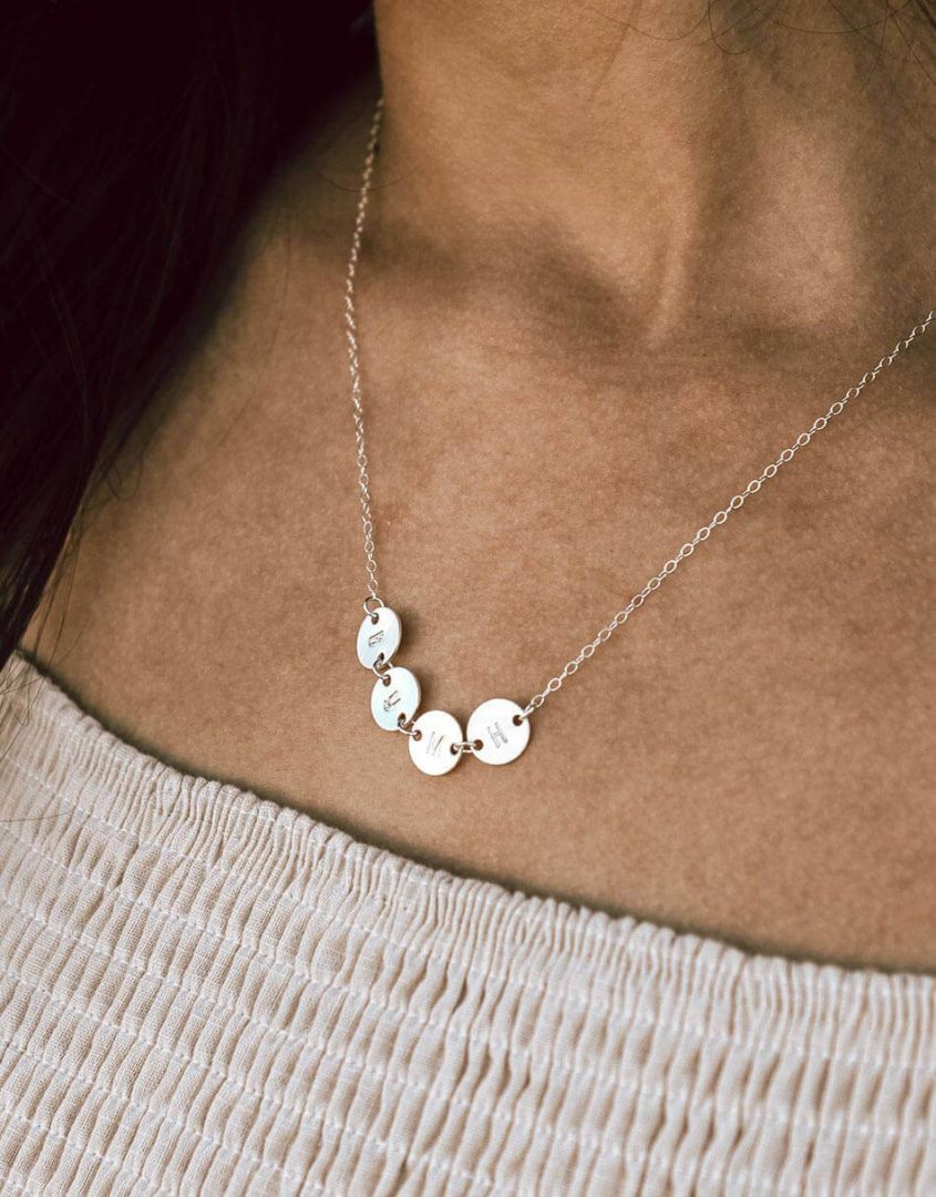 Dainty Connected Initial Disk Necklace
