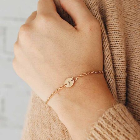 A simple and elegant dainty gold bracelet with initials engraved on it. Perfect gift for mom, sister, friend, daughter