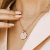 Dainty rose gold circle necklace with name engraved. Perfect gifting option for mom, wife, sister and friends