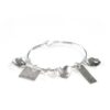 A custome made silver charms bracelet with names engraved on it. Perfect gift for friends, mom, wife