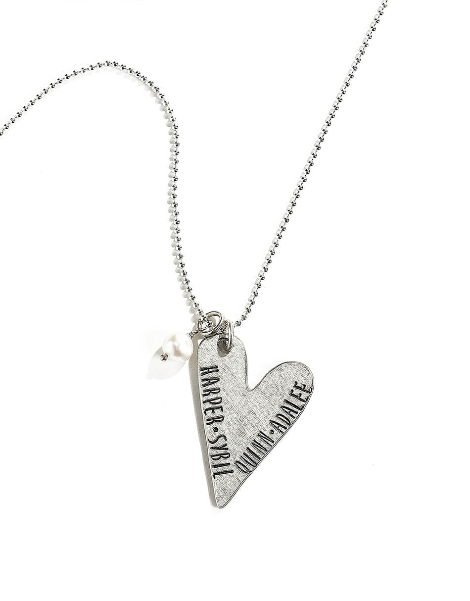 A fine pewter hand stamped necklace for your loving wife, mom, or daughter. Customize with name, date or message