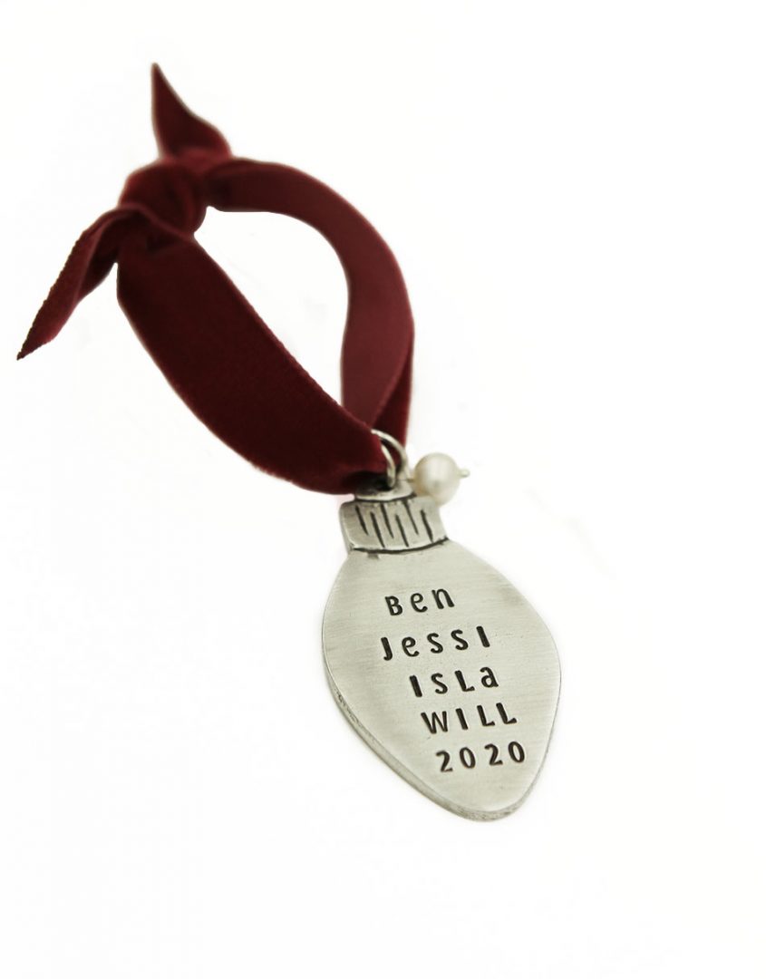 Classic christmas light ornament with engraved message. Perfect gift for couples, family or friends.