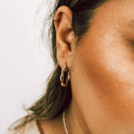 Gold Twist Hoops made with copper base and are 14K gold filled. Perfect earrings for besties, sisters, and sister in-laws