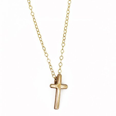 Golden tiny cross necklace, a small forged cross charm created in bronze . Perfect for daughter, wife, sister, mom