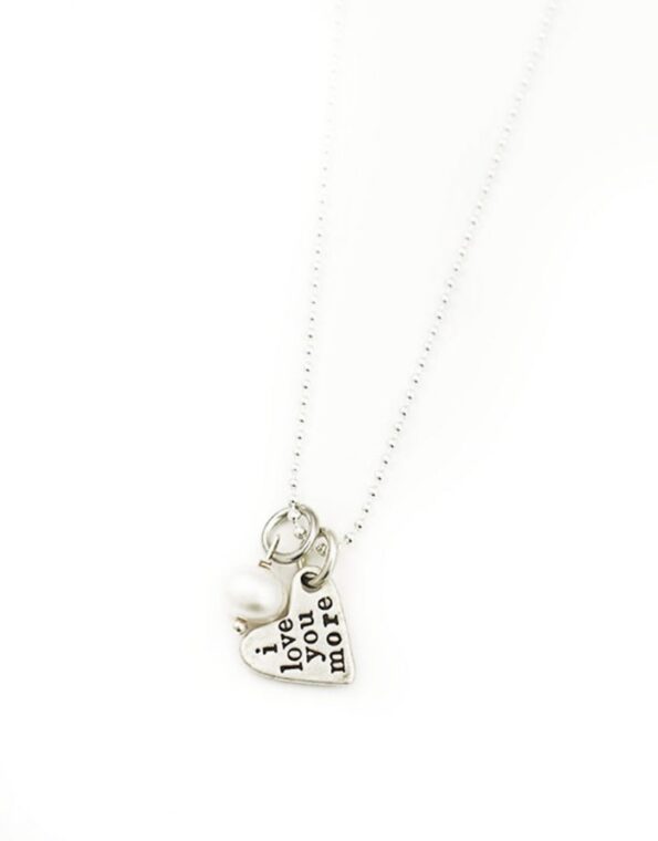 2 small sterling hearts with "i love you more” hand stamped on the back. Great gift for wife, fiancee, friend