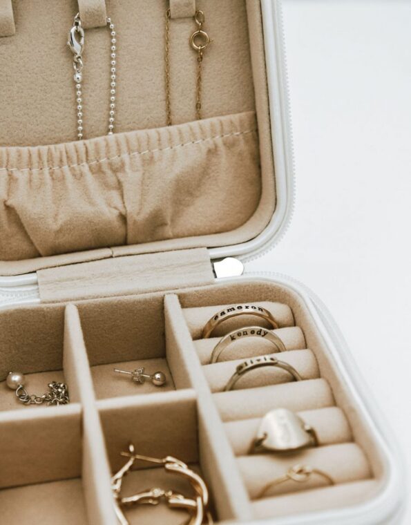 Beautiful travel jewelry case is the perfect travel additional for any trip you’ll take. Cream colored on outside and sweetest blush color inside