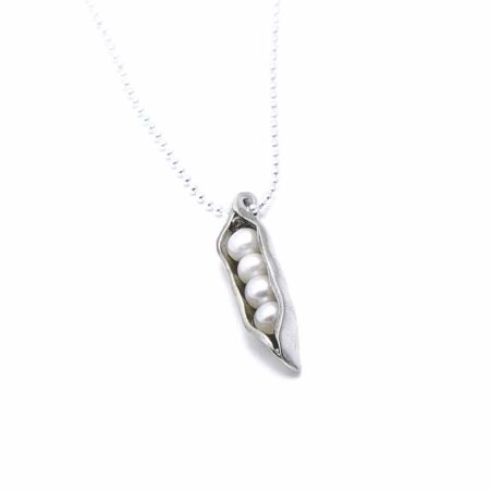 Hand sculpted pea pods hand casted in fine pewter with freshwater pearls inside, resembling your child. Beautiful necklace for grandma