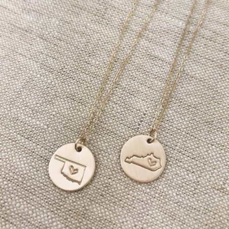 Sterling or gold-filled disc hand-stamped with your favorite US states. Personalized Necklace for Long Distance