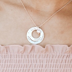 Gold-filled layered with a sterling silver circle, hand stamped with names, dates or words. Perfect for moms, grandmoms