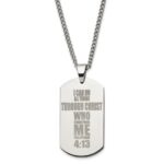 Stainless Steel Polished Lasered Philippians 4:13 Dog Tag