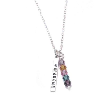 Birthstone personalized rectangle necklace with name or date engraved. Perfect gift for grandmas, moms, or even a family