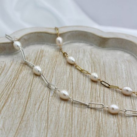 Rice Pearl and Paperclip Bracelet