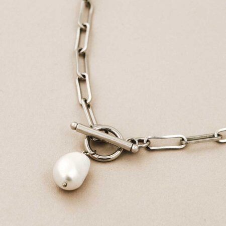 Antique Silver Link Bracelet with Drop Pearl Blank or Monogram Engrave –  Heirloom Hourglass