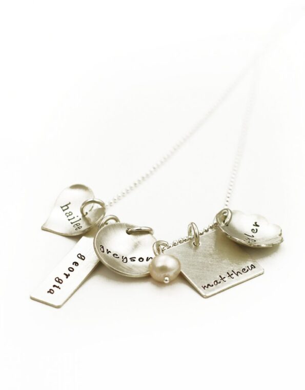 Design your own necklace by choosing your metals and charm shapes. Perfect gift for family, mom, grandma