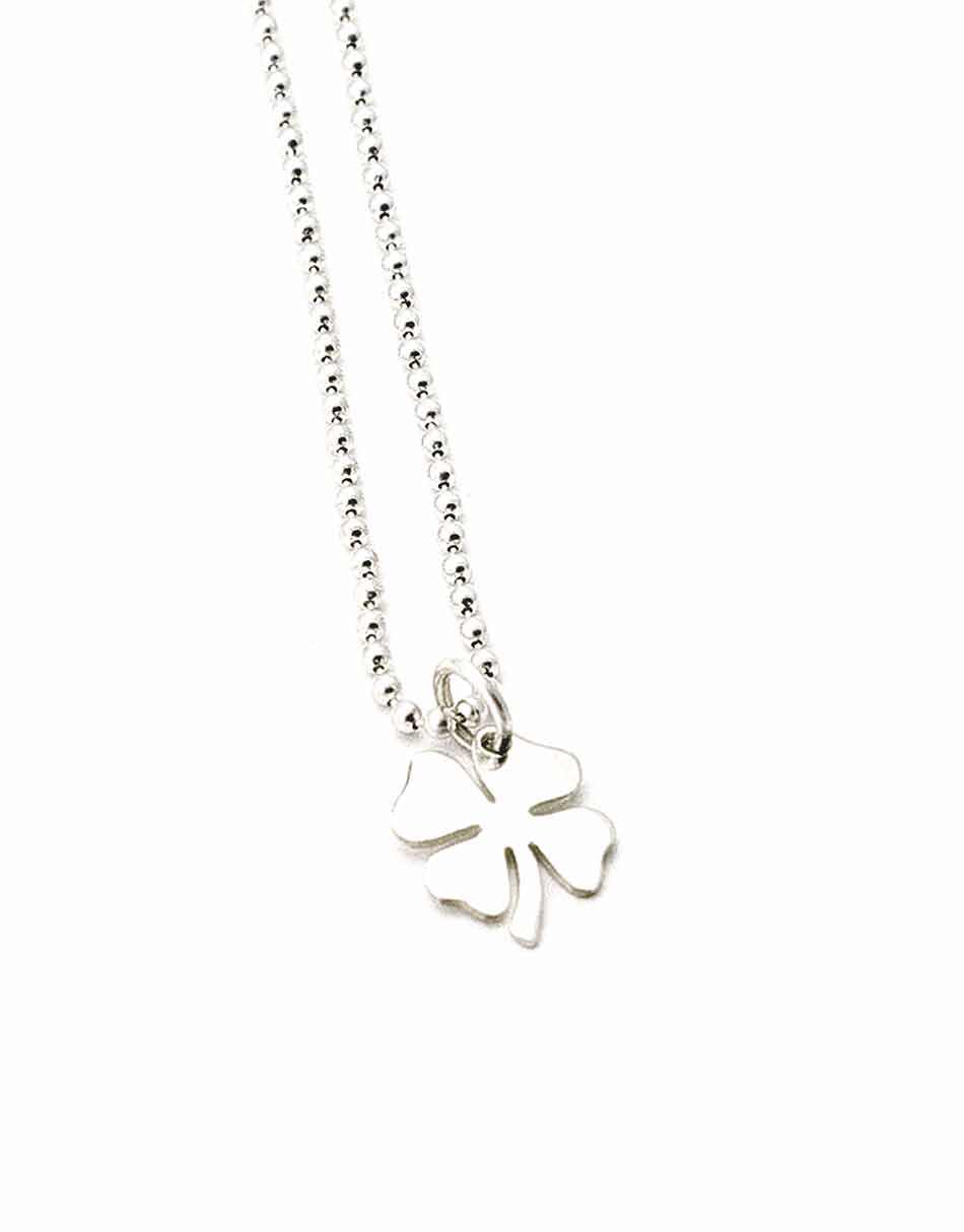 Dainty sterling silver shamrock charm hung on a sterling silver ball chain. Perfect jewelry gift for a person who is lucky for you.