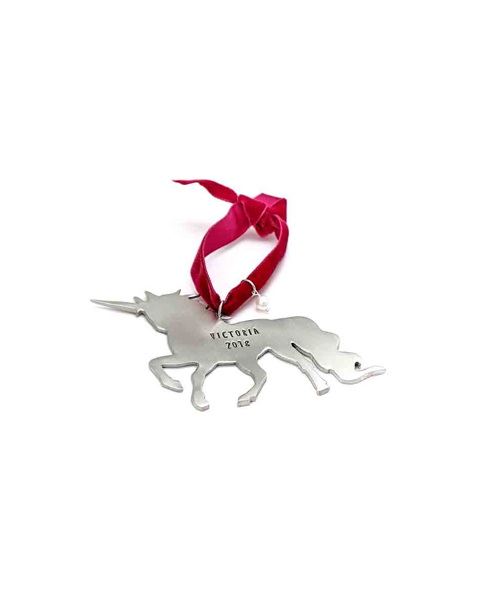 Cast in fine pewter, this Unicorn ornament is the best Christmas for your little ones. Personalize with a name, date, or message hand-stamped.